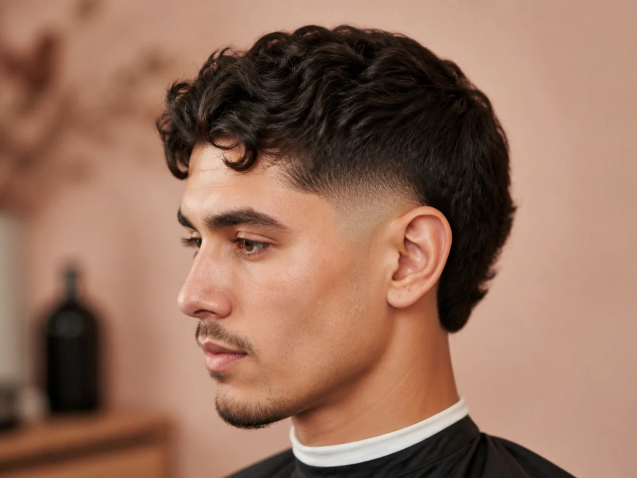 Short burst fade with soft comma bangs on top
