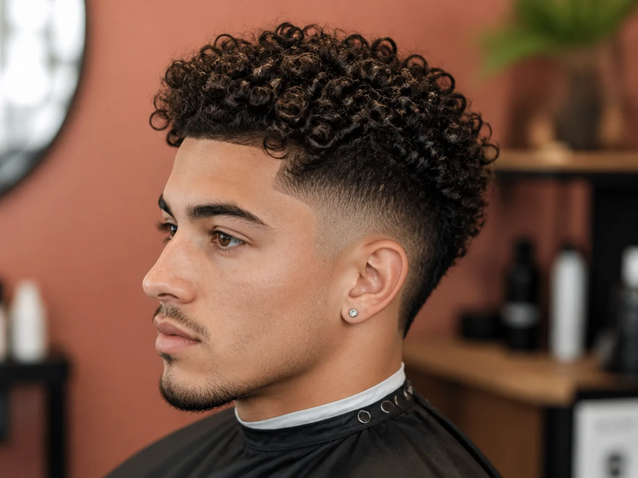 Short burst fade with a short curly top