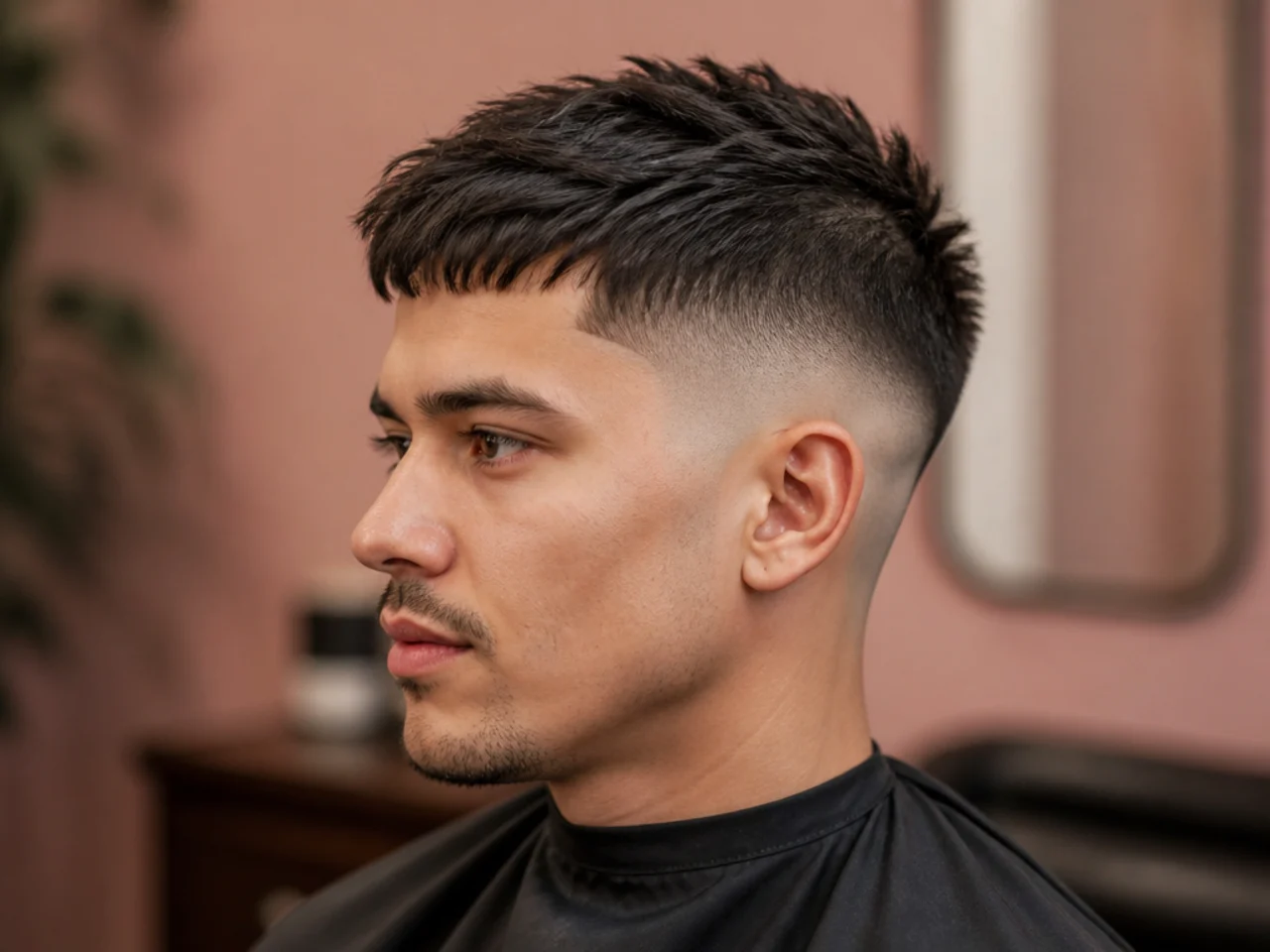 Short burst fade with a piecey textured crop