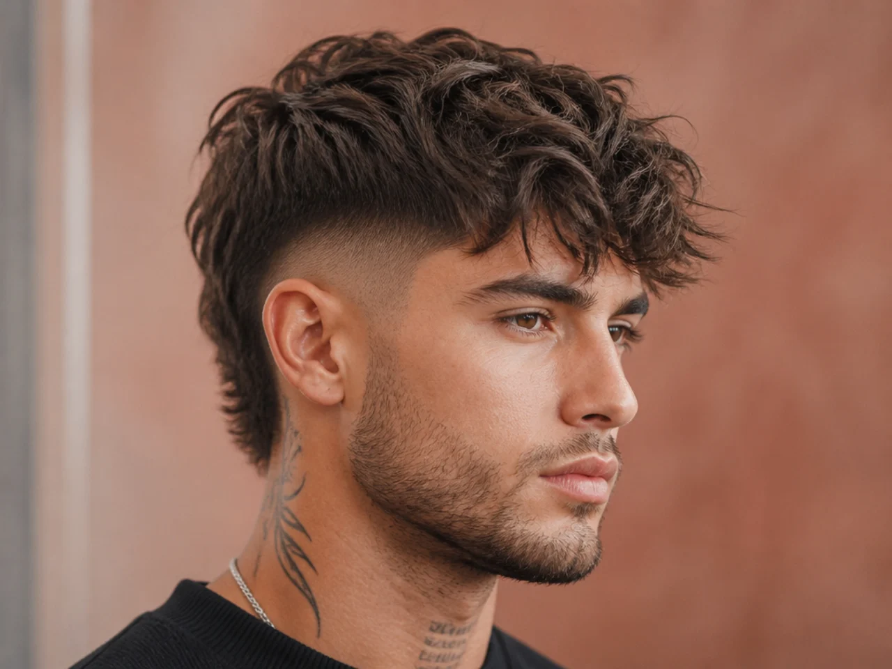 Short burst fade with a choppy textured fringe
