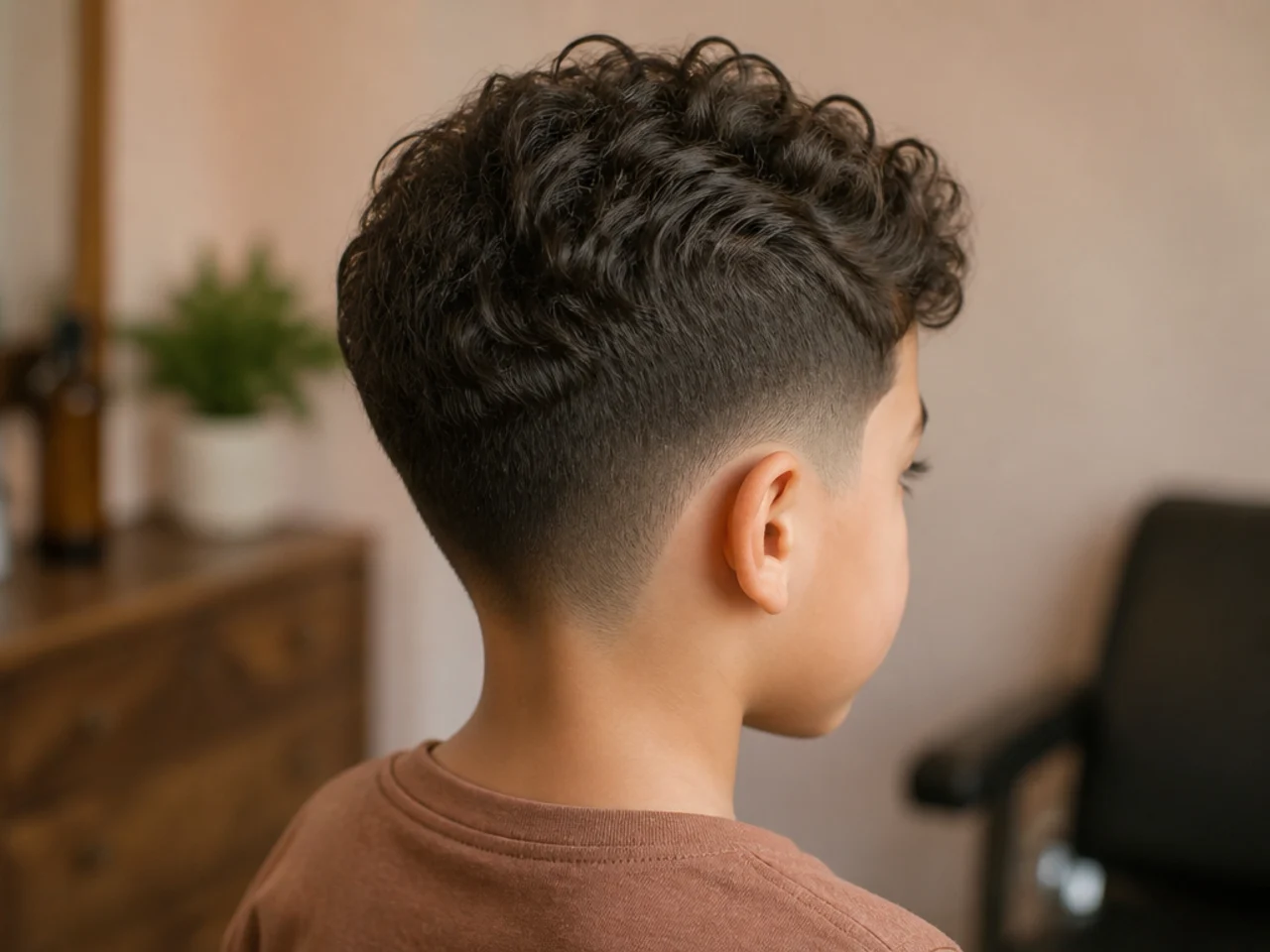 A boy with short curls swept to one side