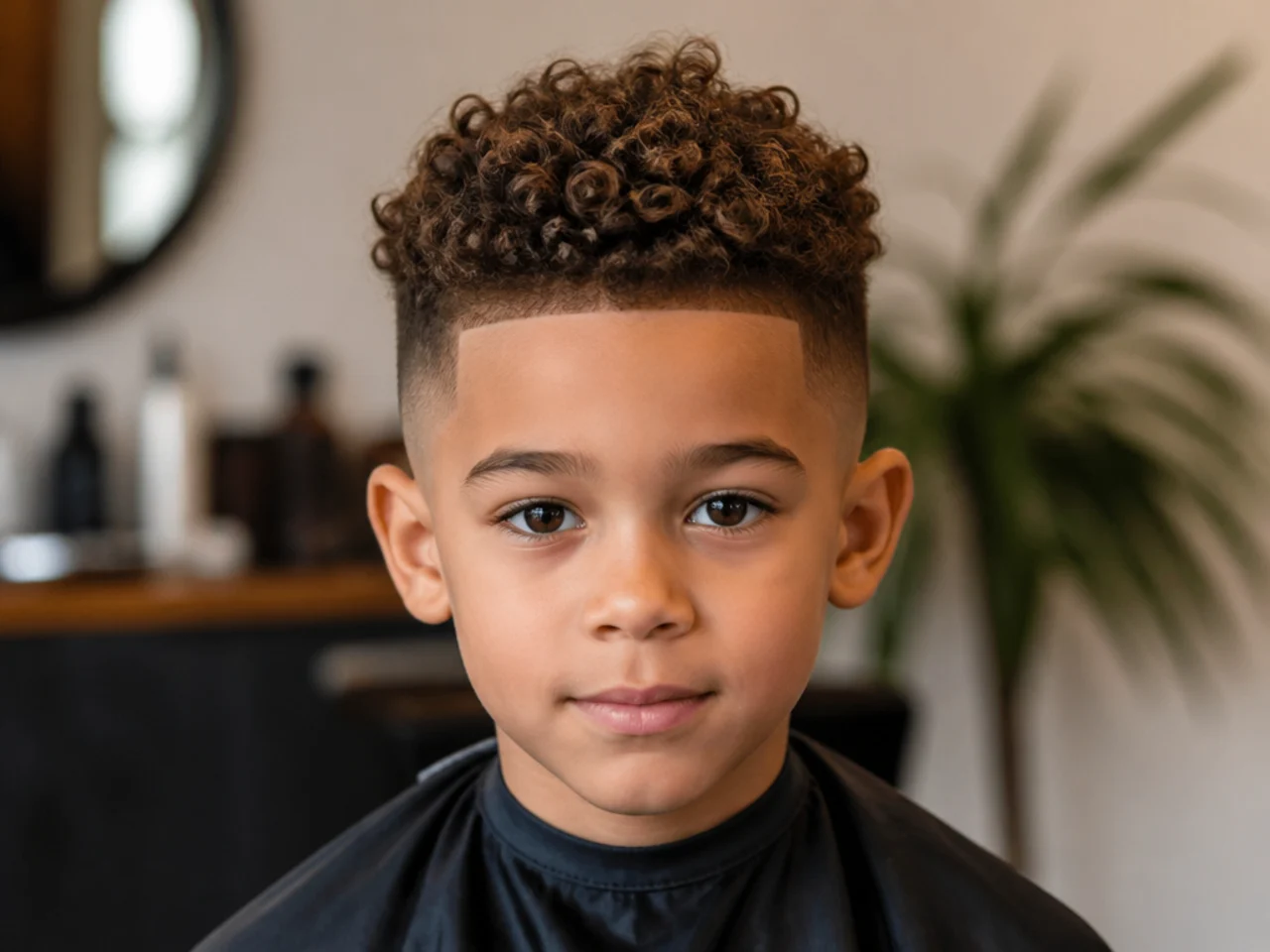 A boy with short curls and extra length at the crown