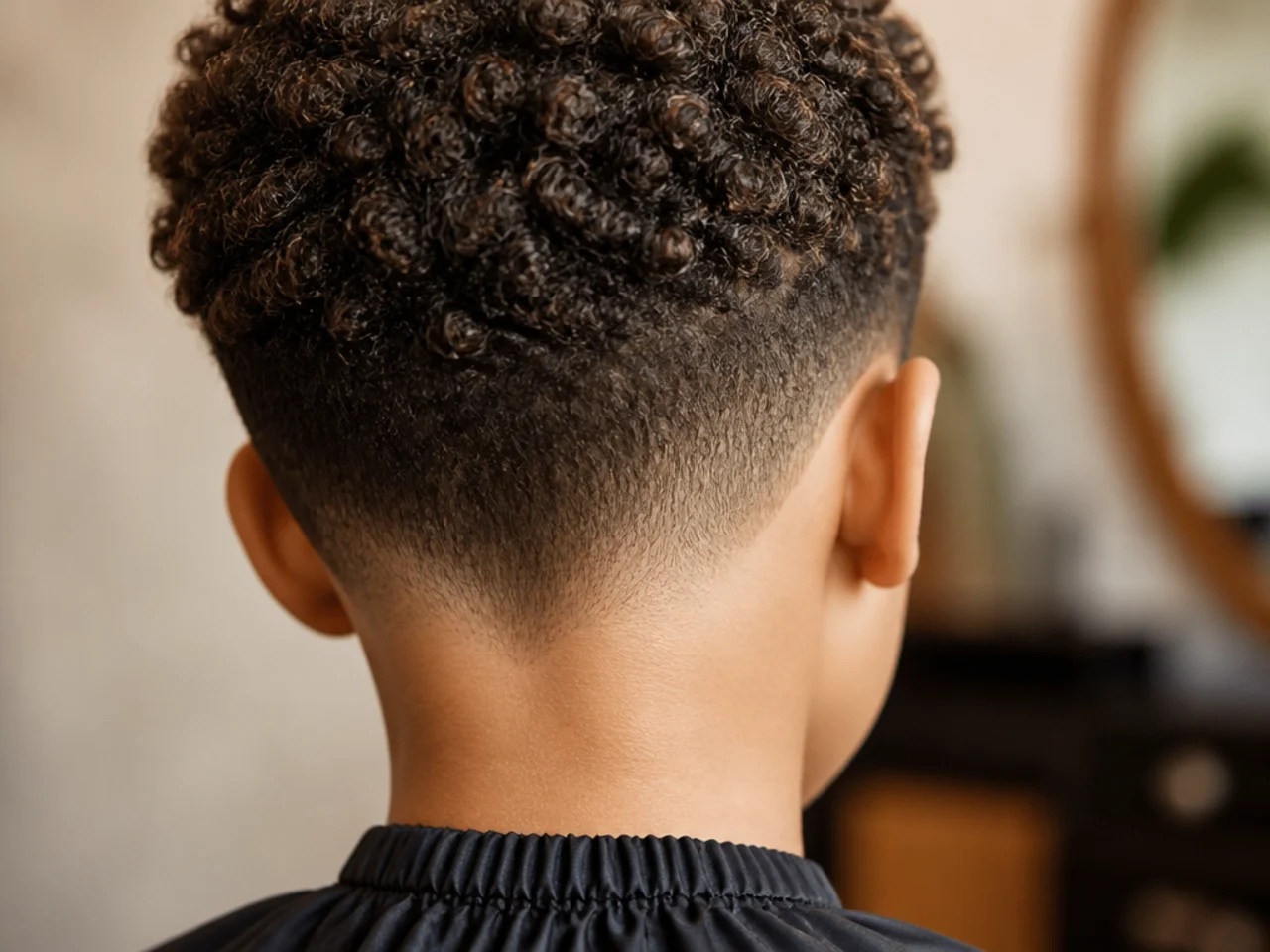 Back view of a boy with a natural tapered neckline