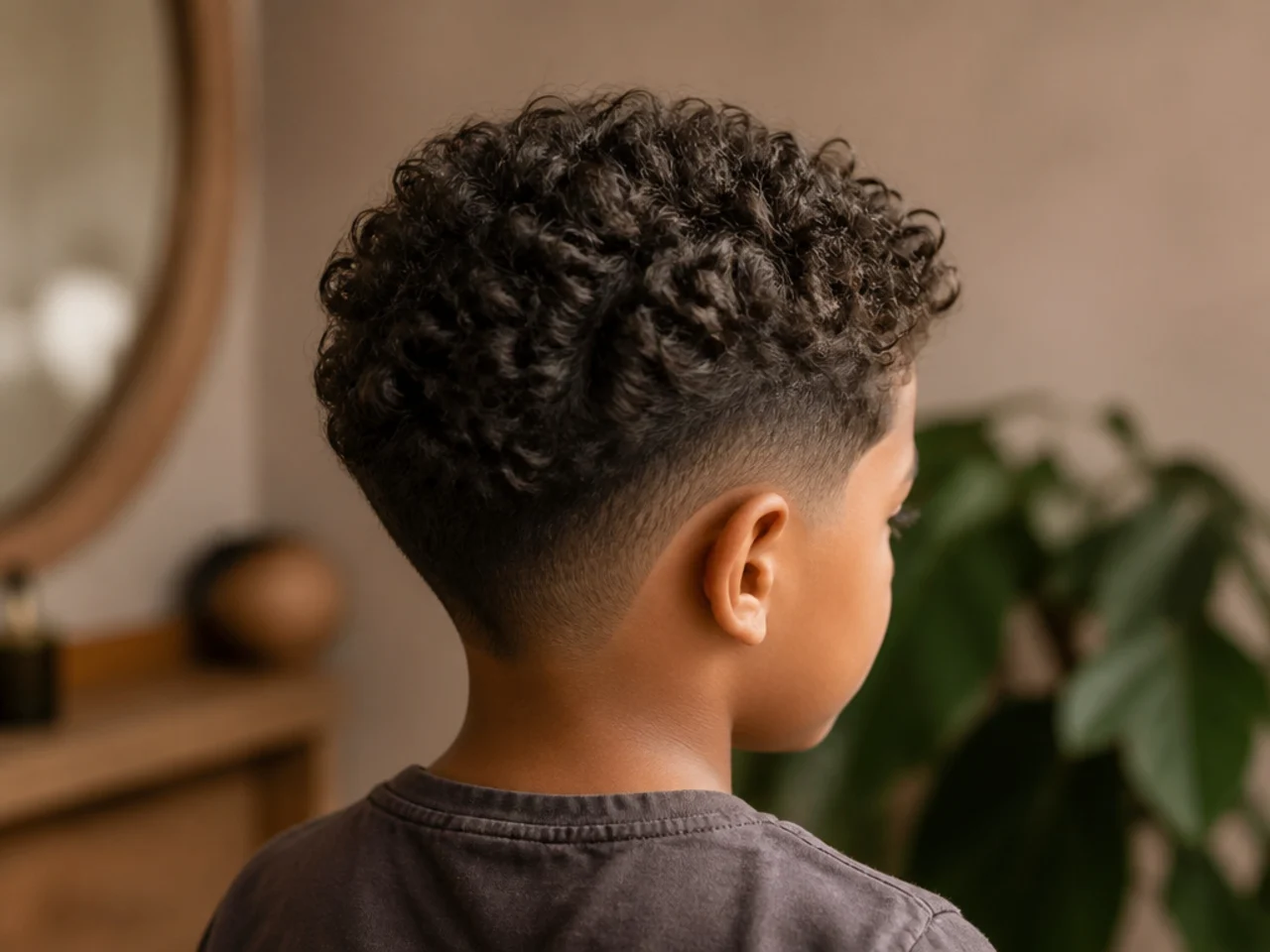 A boy's short curly haircut six weeks after cutting