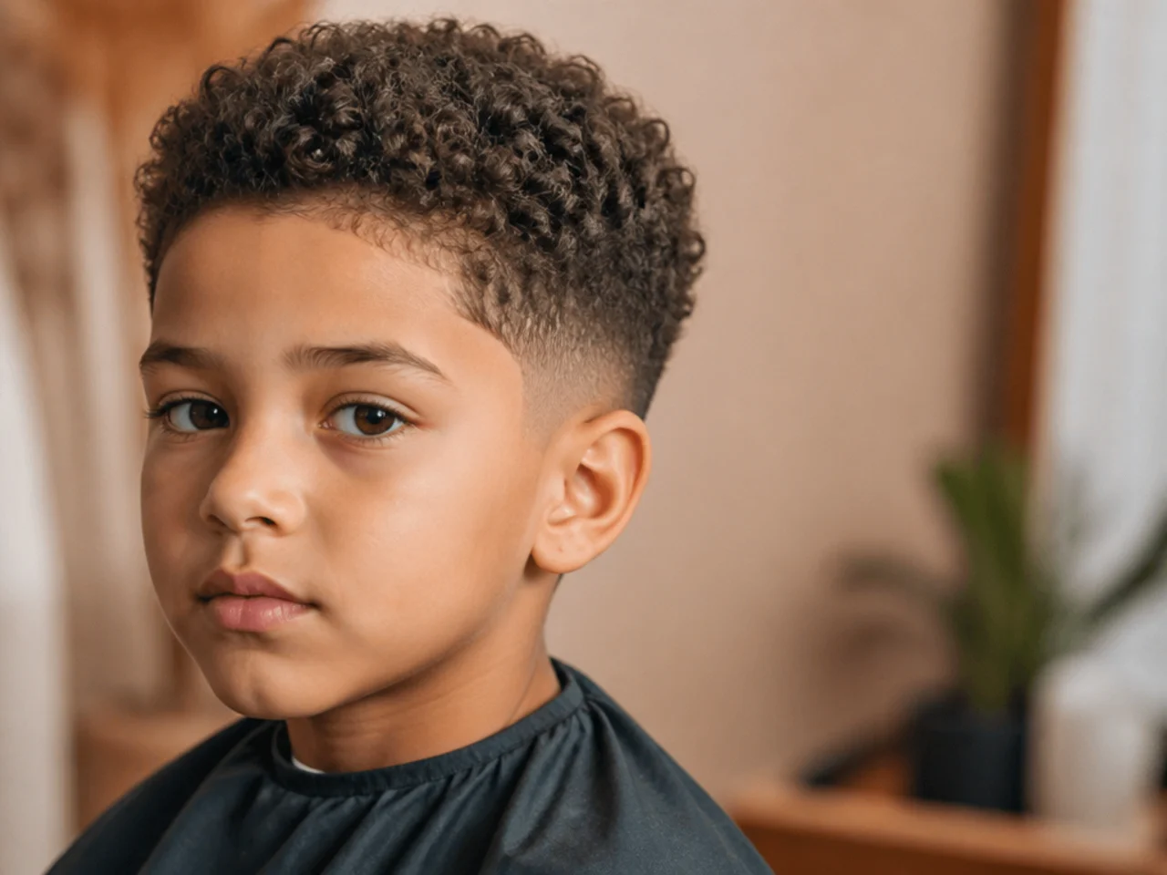 A boy with a number three curly crop