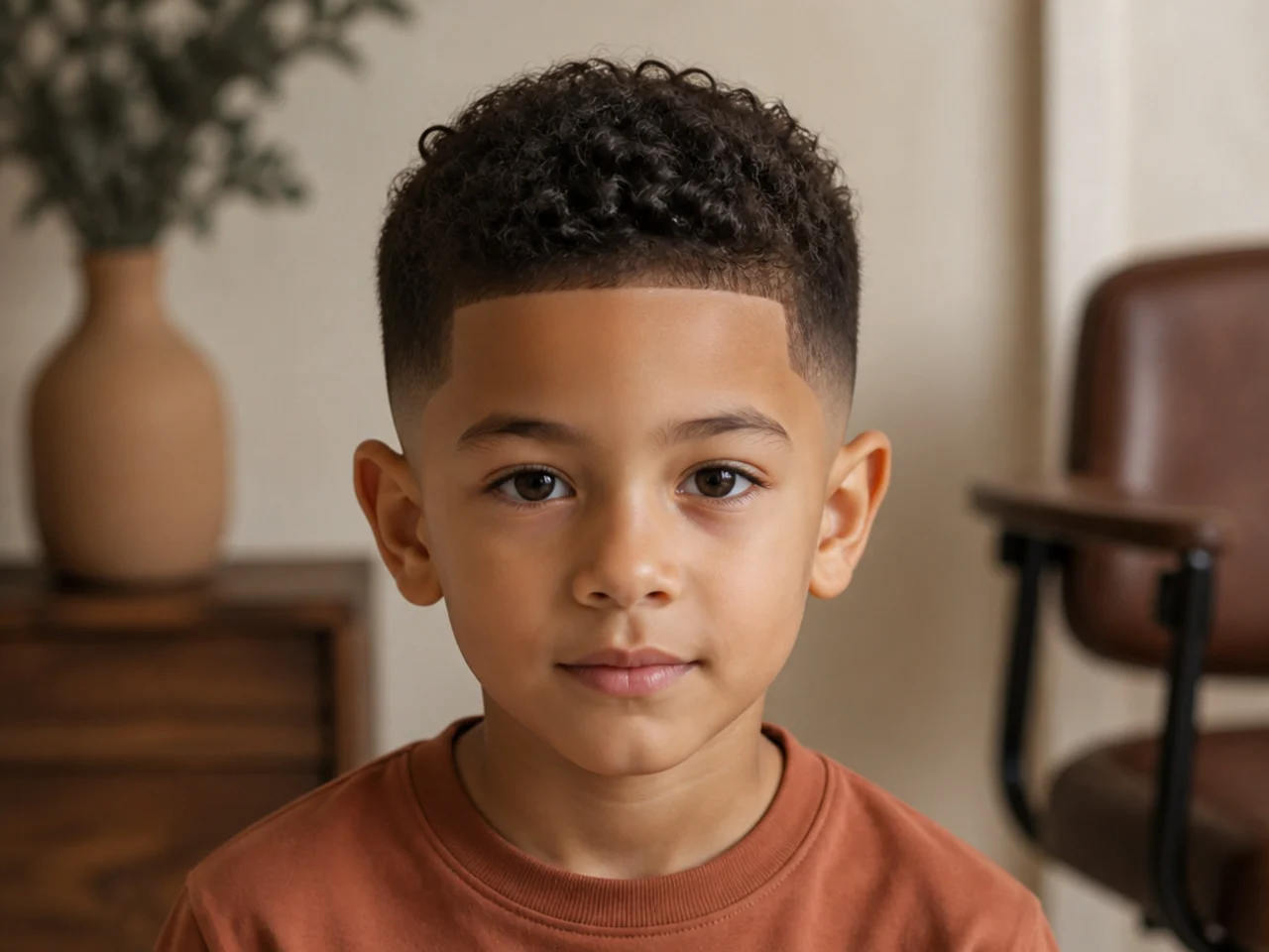 A boy with short curls and a low fade