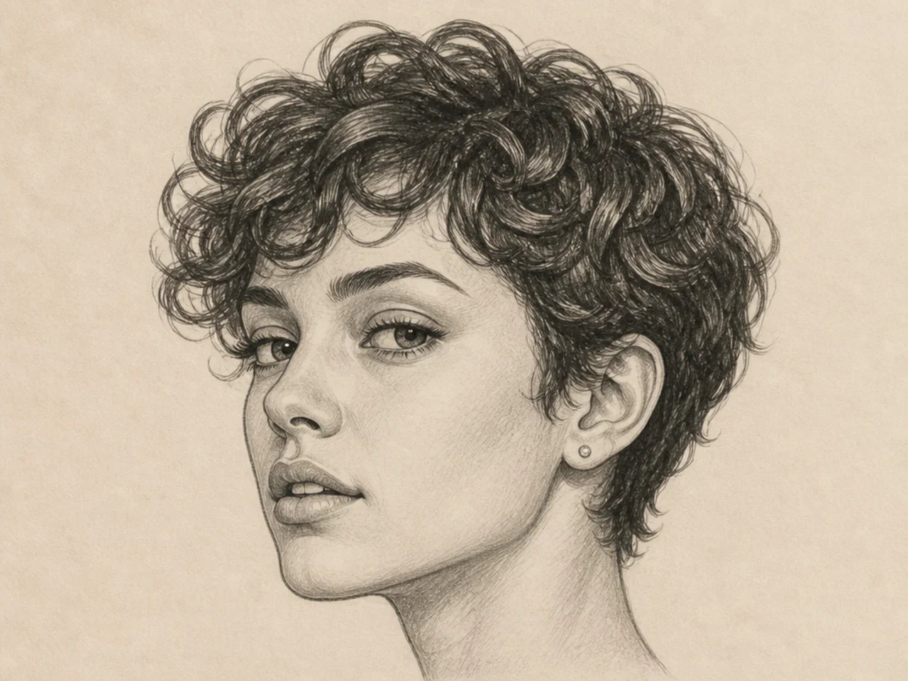 A curly pixie cut drawing