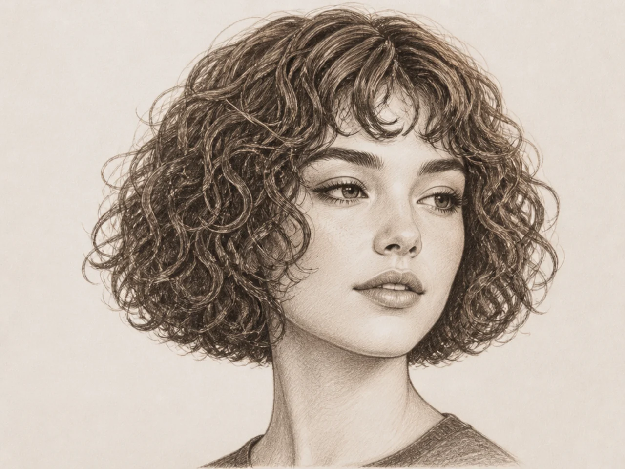 A drawn curly bob