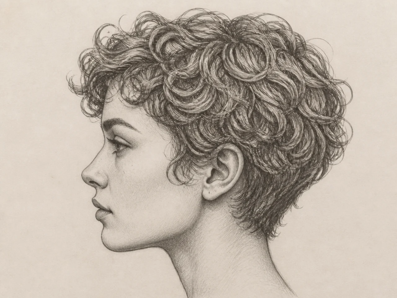 Short curly hair in profile
