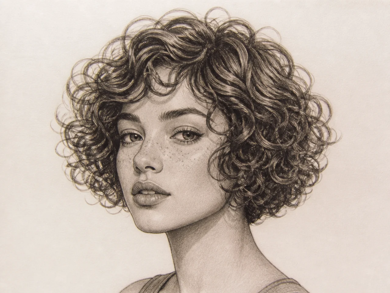 A finished short curly hair drawing
