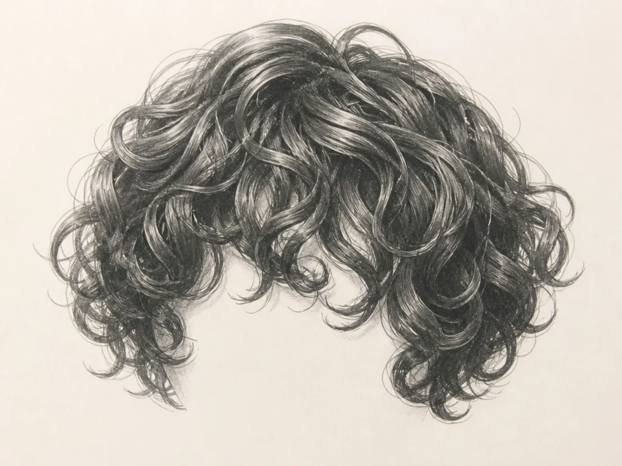 Short curly hair lit and rendered as a solid form