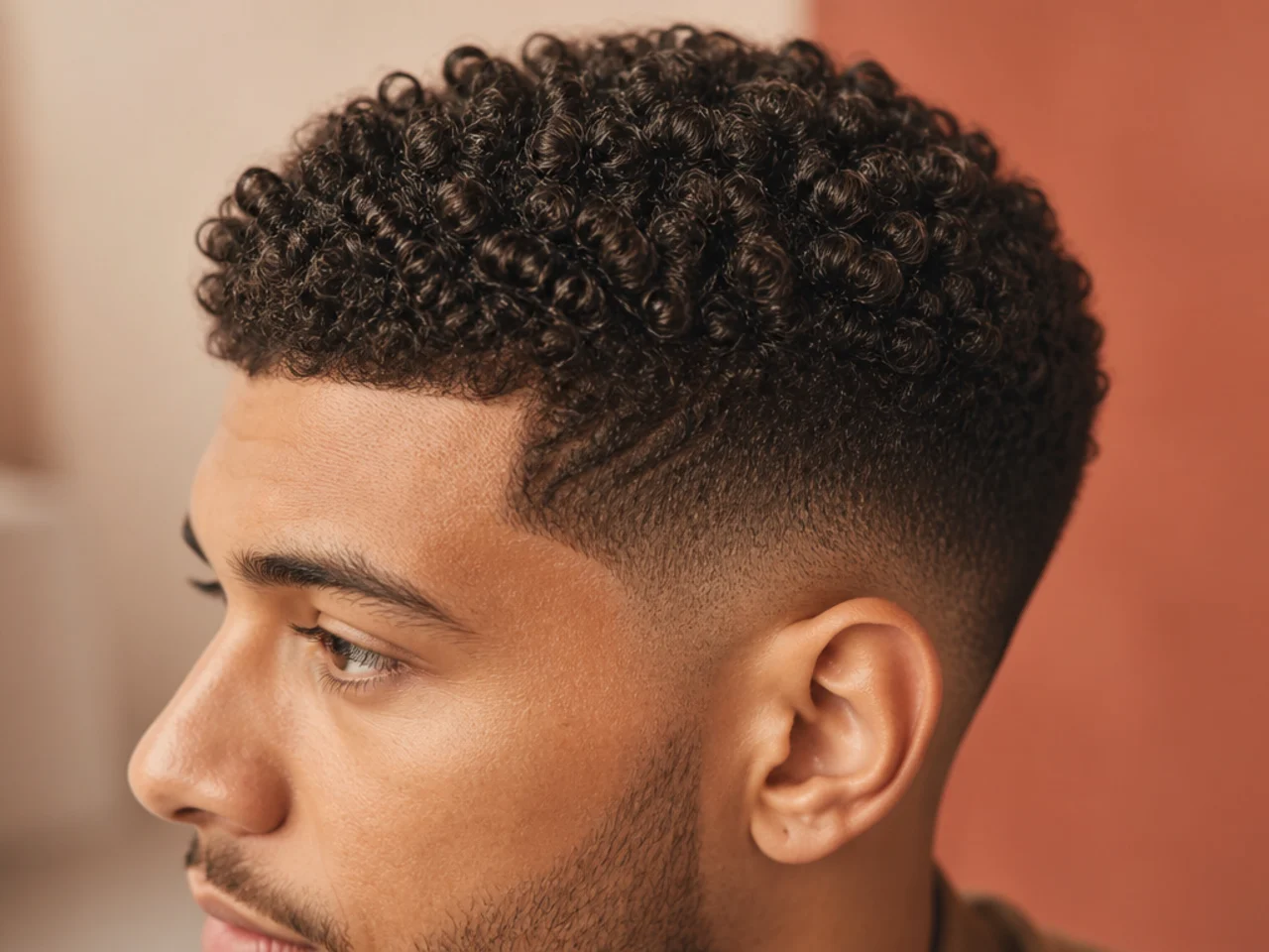 A man with coarse short curly hair