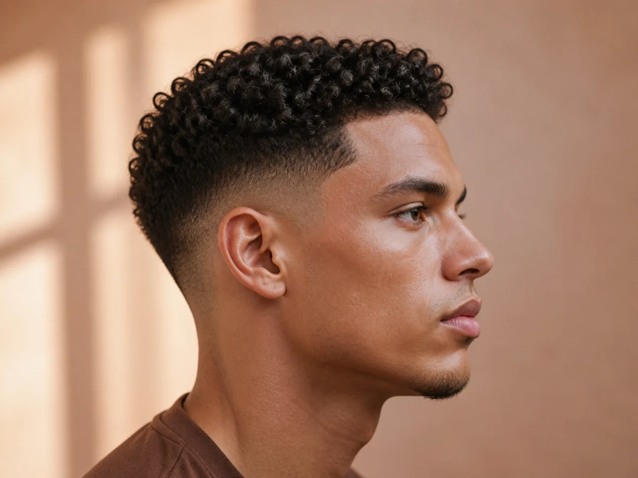 A man's short curly haircut eight weeks after cutting