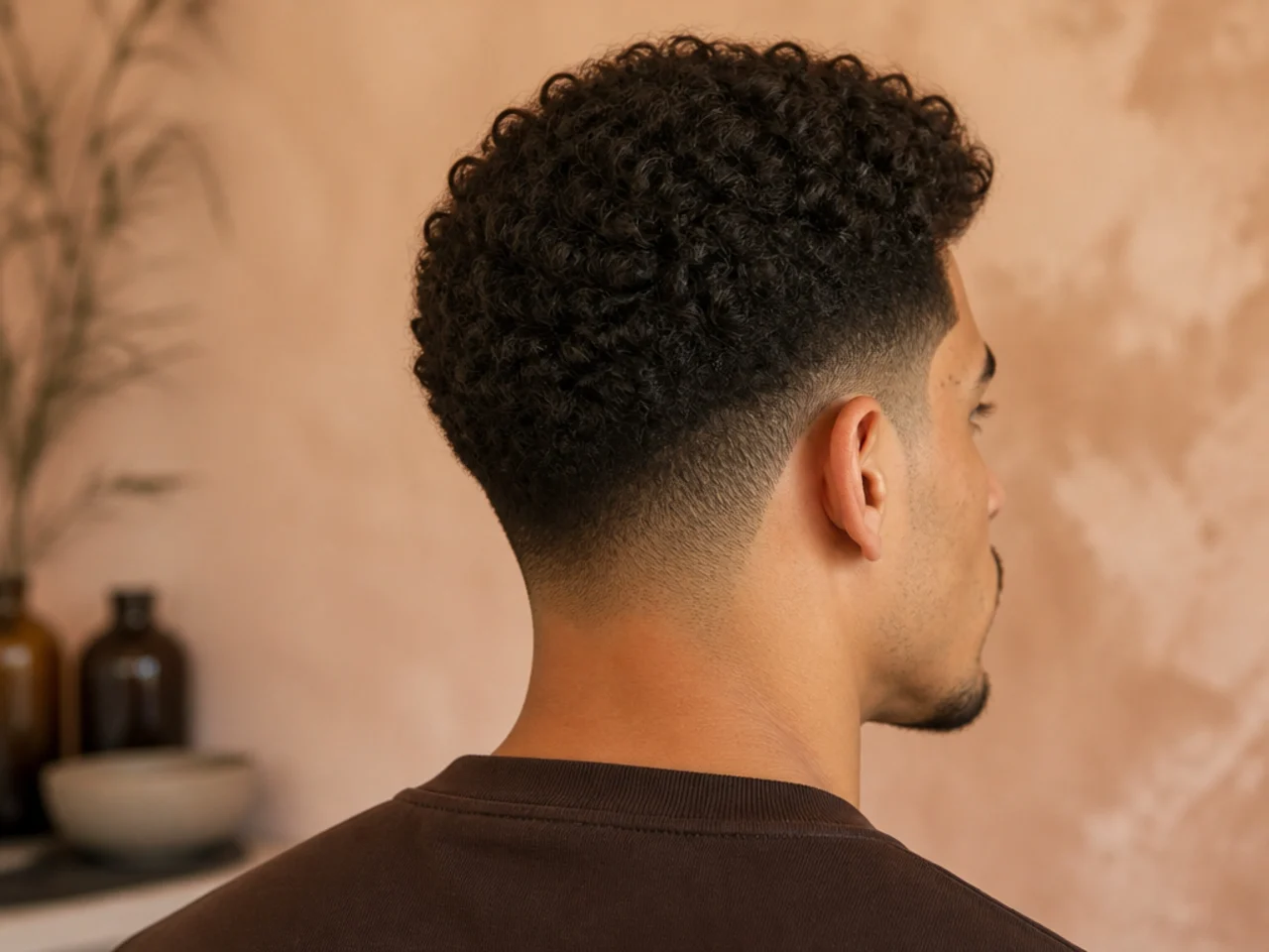 A man with a short reset cut on curly hair