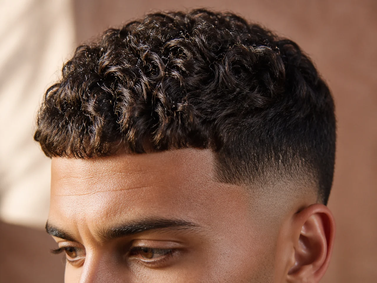 A man with a curly french crop