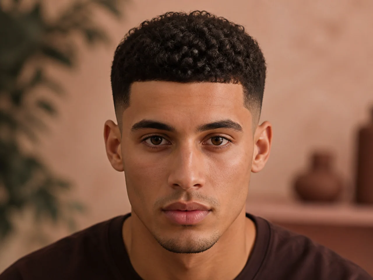 A man with a curly crew cut