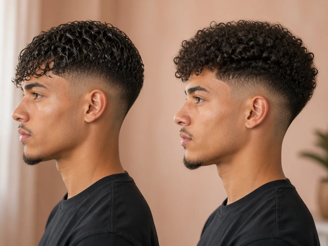 Wet stretched curl compared with the same hair dry