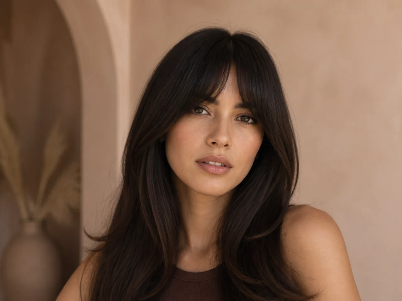 Curtain bangs with a solid blunt edge and no visible thinning at the ends