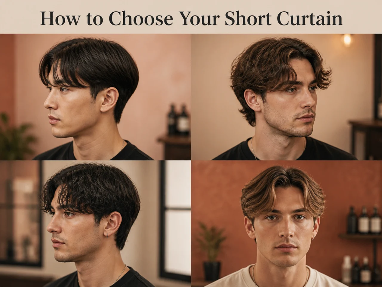 Barber measuring the length of hair on top of a client's head with fingers as they discuss curtain haircut options