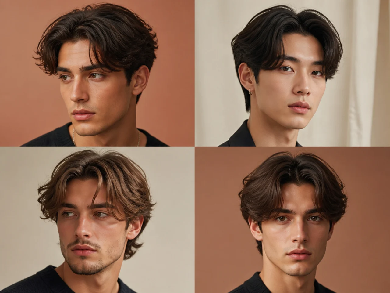 Modern short curtain haircut with clean lines, softer feathered fringe, and a hint of taper on the sides