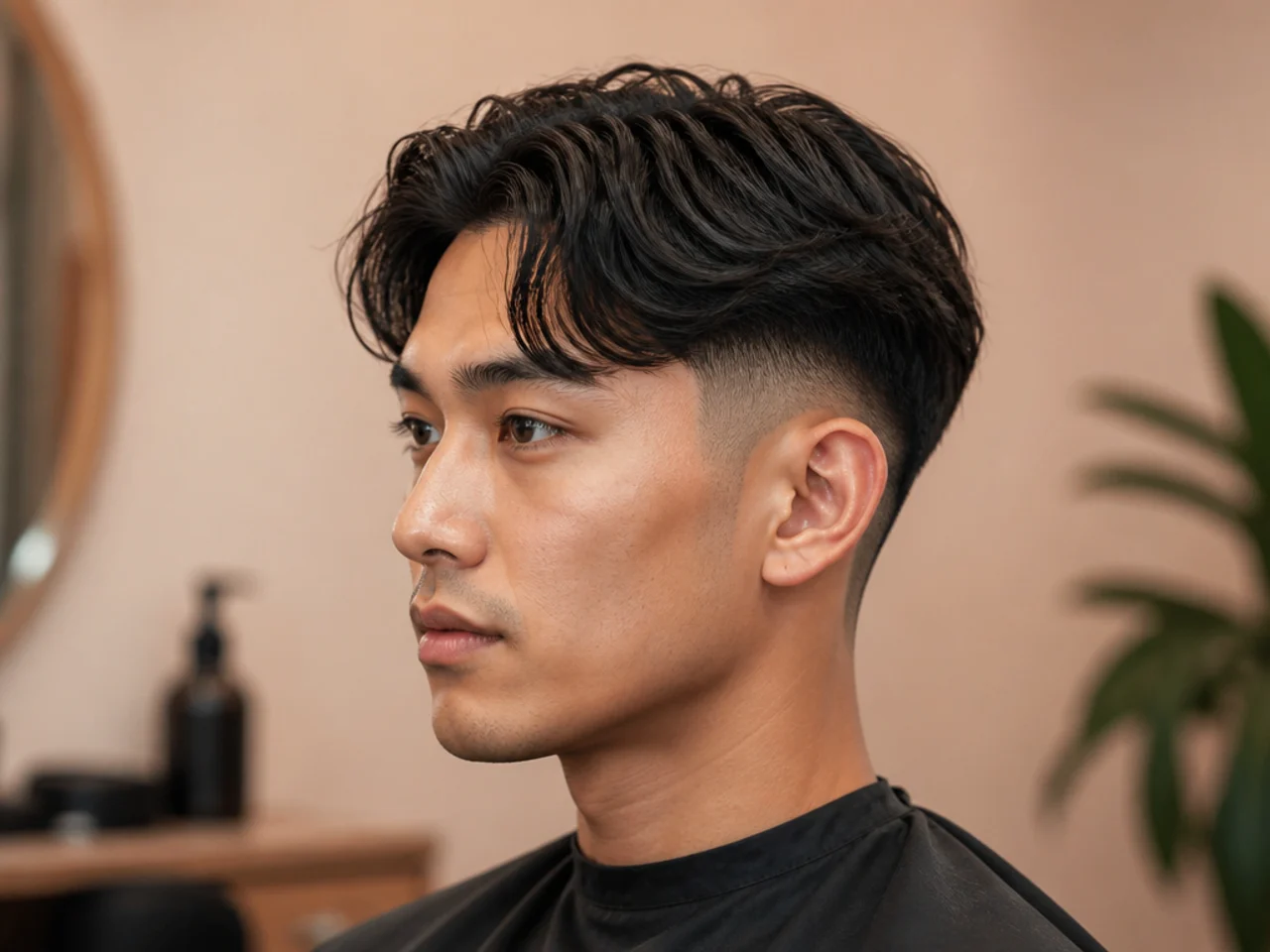 Short curtain haircut with a high skin fade taken to the parietal ridge for maximum contrast