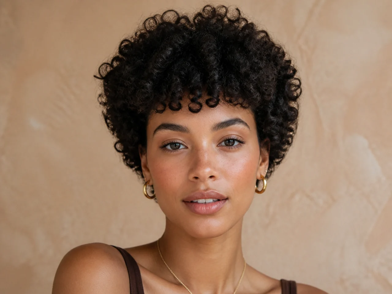 A short fringe shaped on coily hair