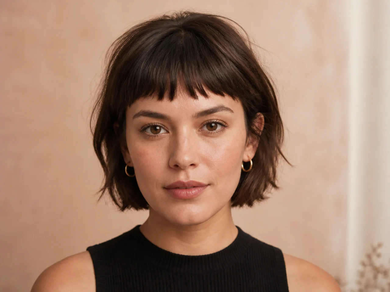 A classic mid-forehead short fringe