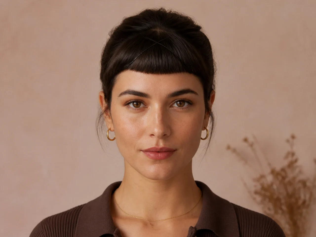 A short fringe pinned flat