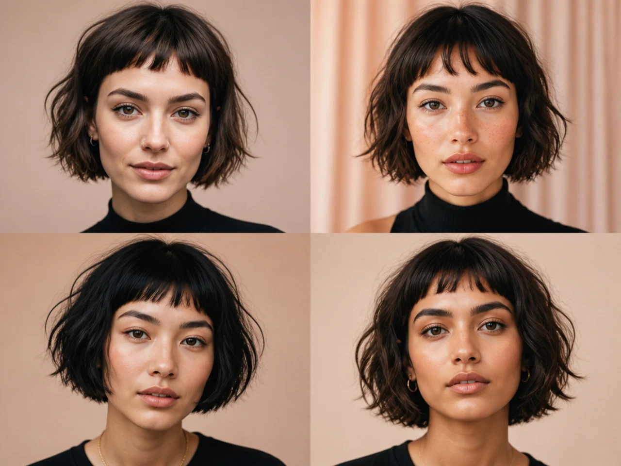 A short wispy point-cut fringe