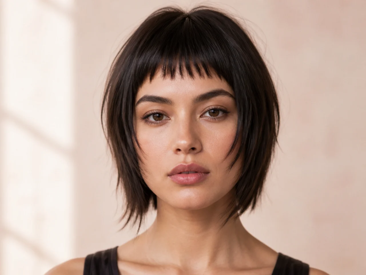 A short fringe with longer outer corners