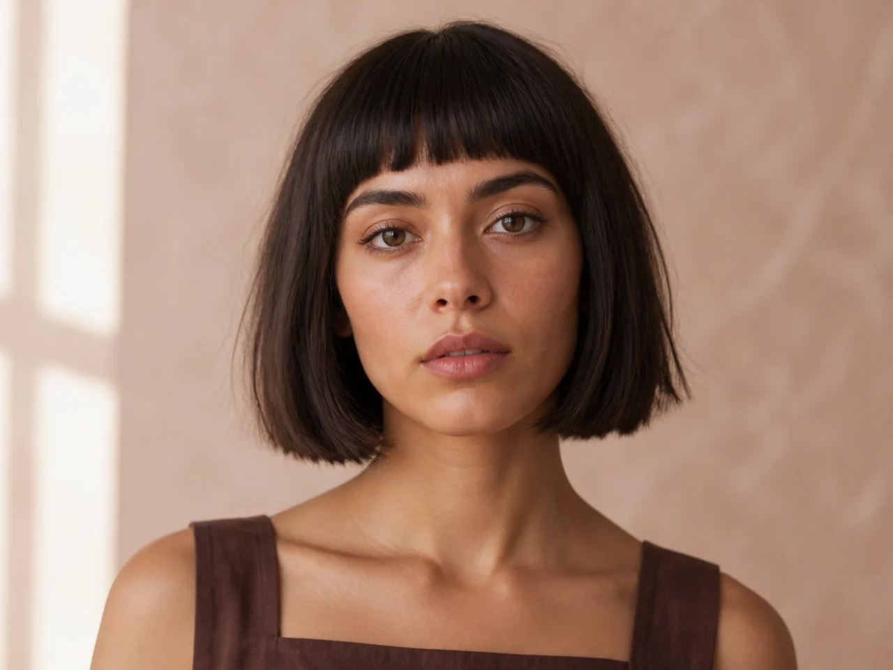 A short fringe with a blunt bob