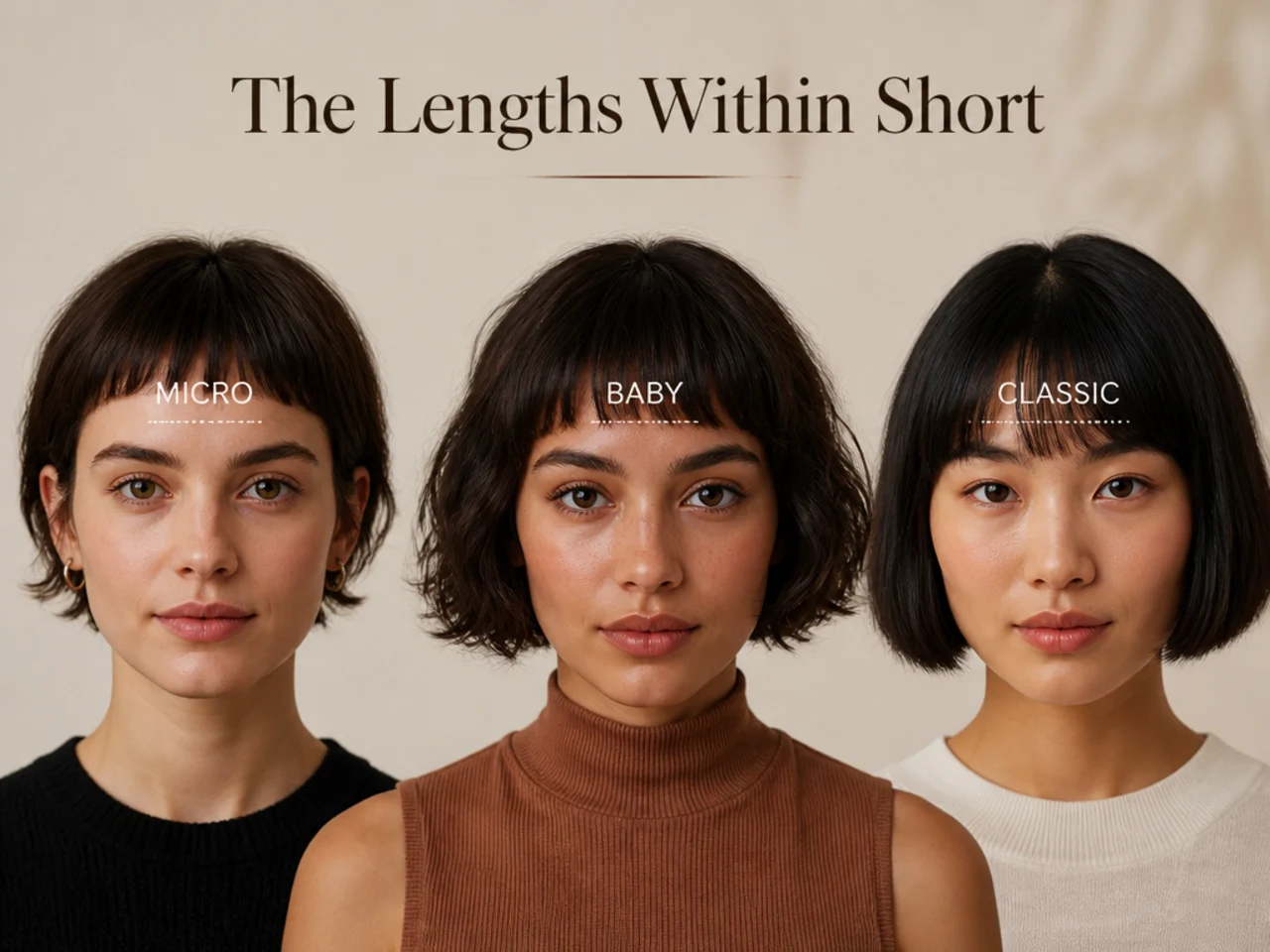 Three short fringe lengths marked on the forehead