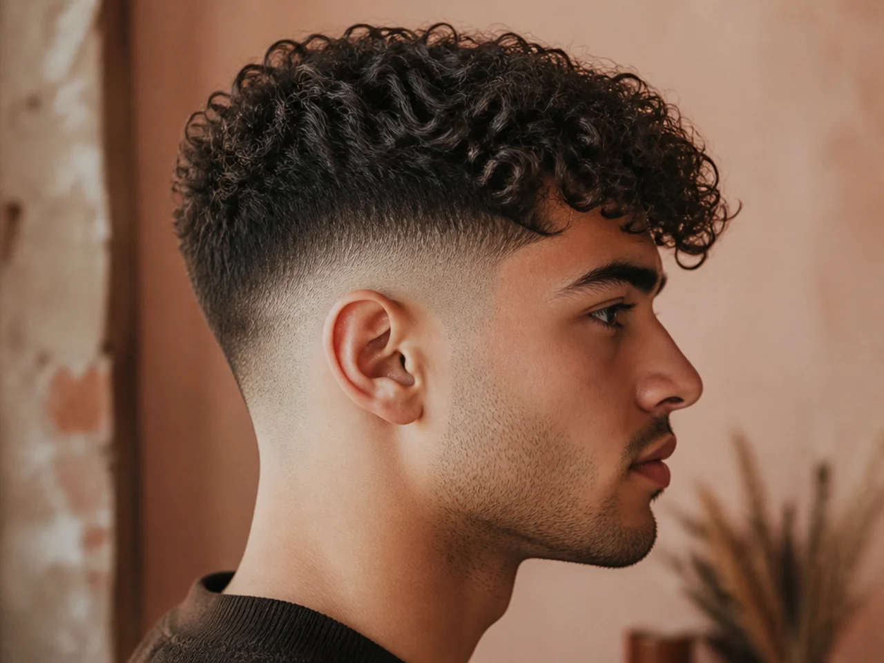 A short curly fringe with defined coils at the front
