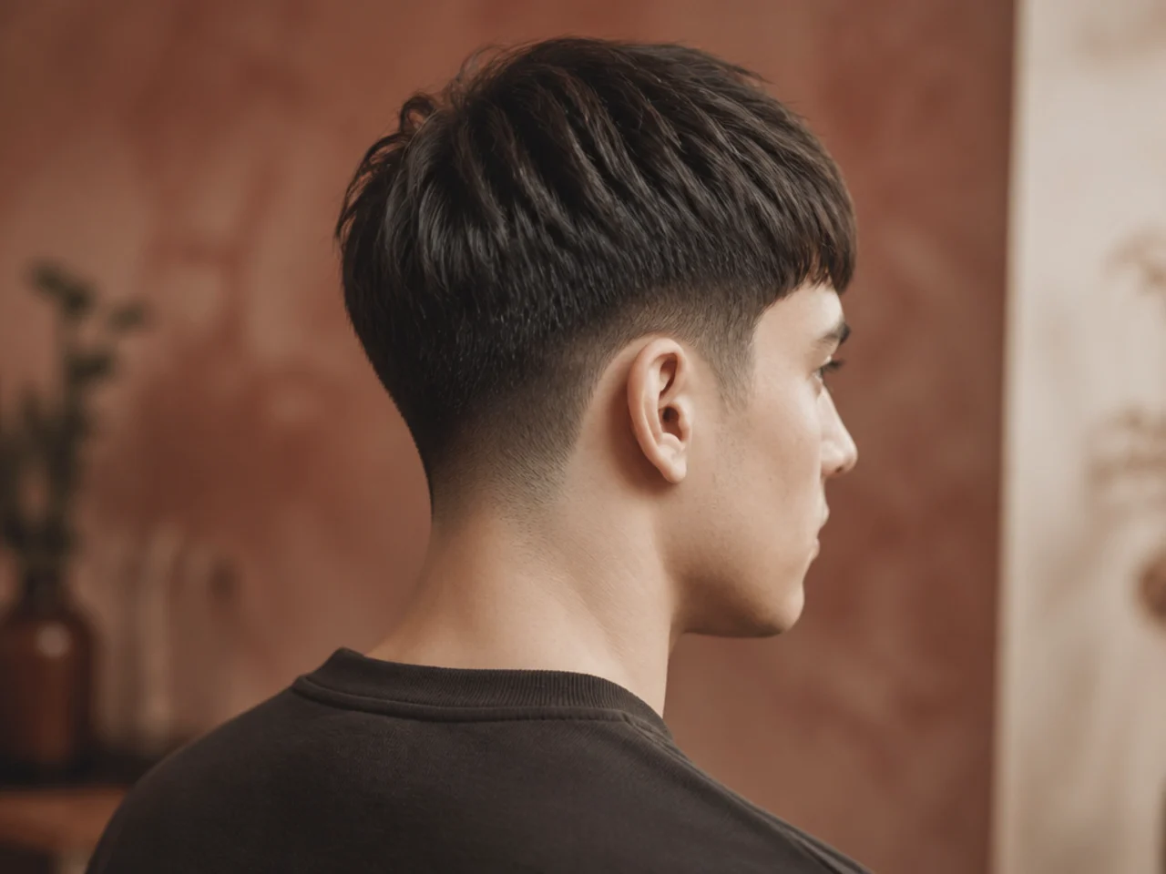 A short fringe above a low taper