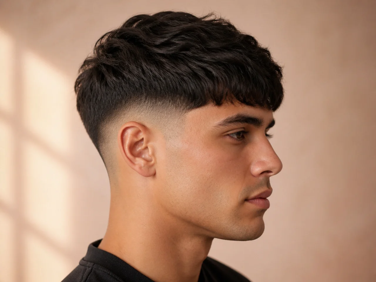 A short fringe on thick dense hair