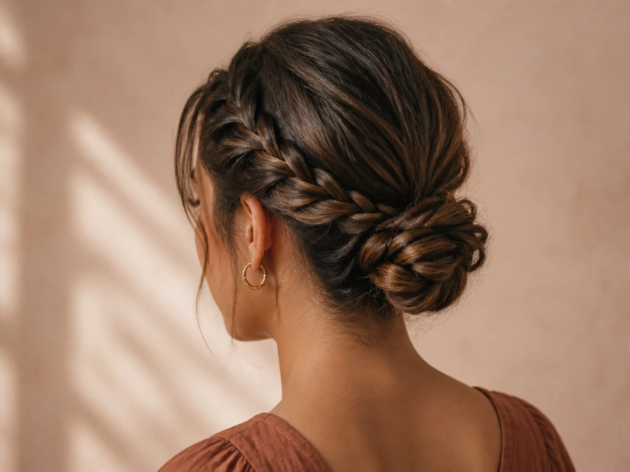 A short bun with braided sides