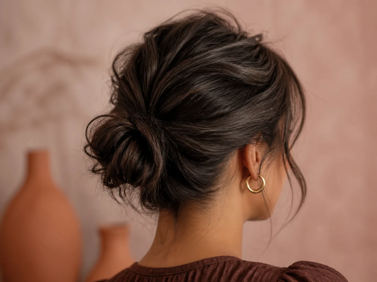 Texture spray applied before a short-hair bun