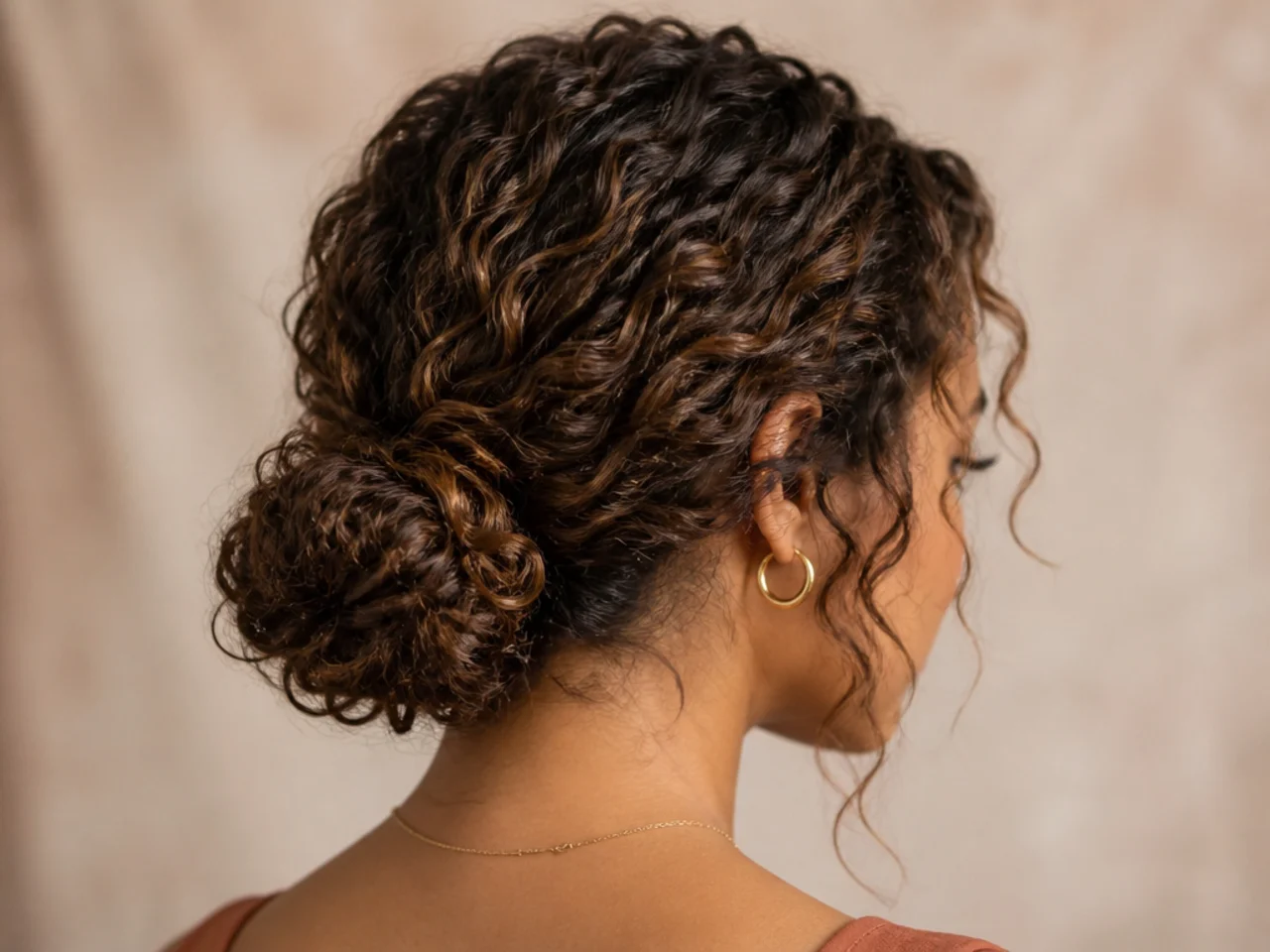 A short bun on curly hair