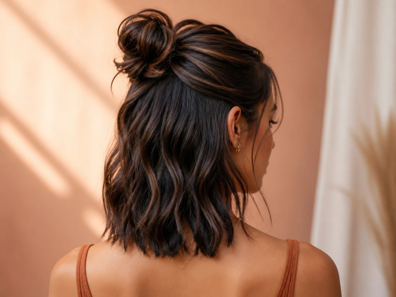 A partial bun with the remaining length left down