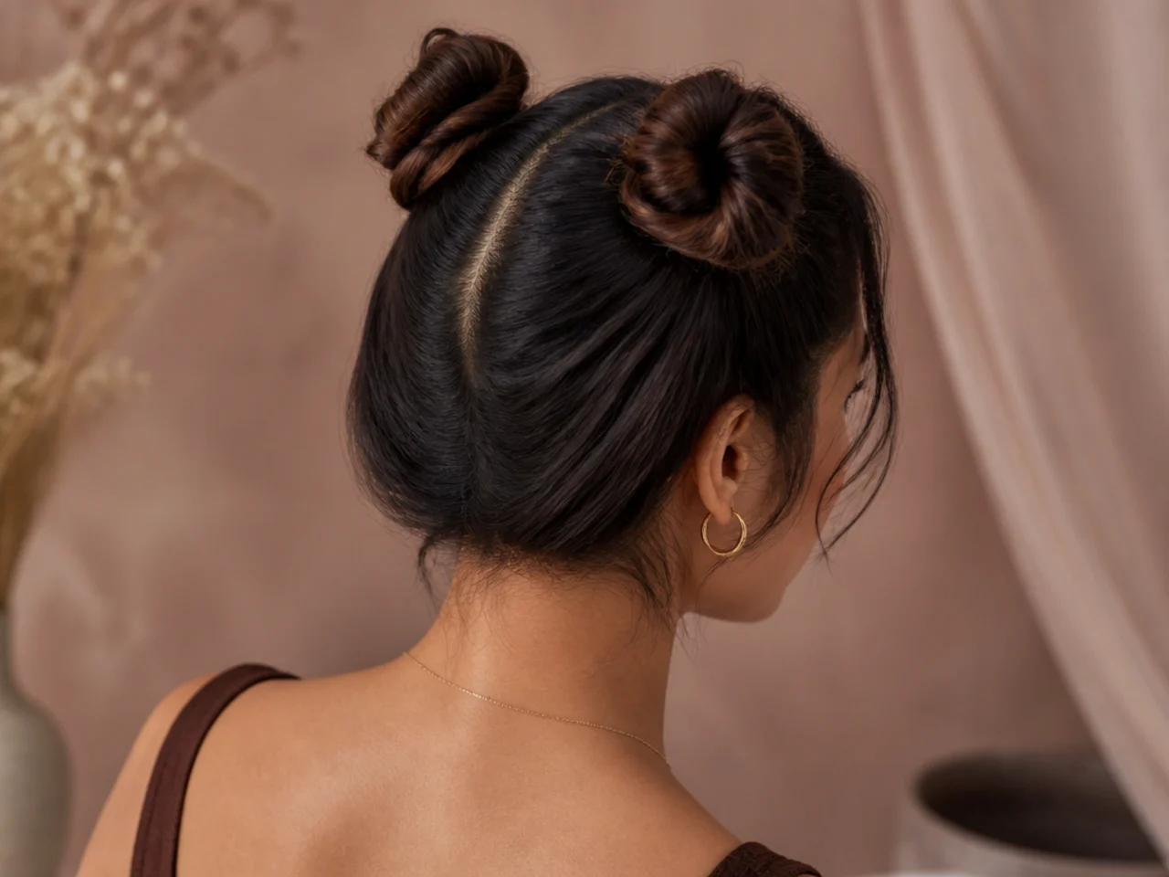 Two small buns on short hair