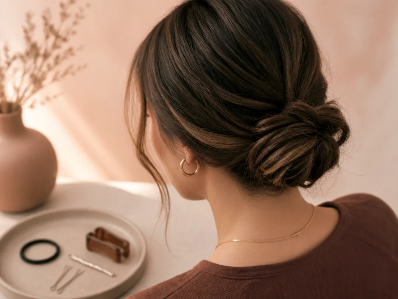 Grips laid out for a short-hair bun