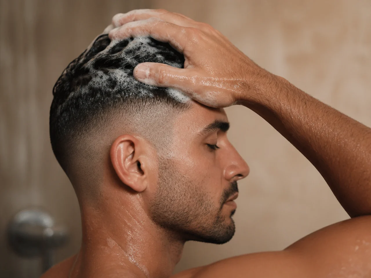 Shampoo being used on short hair