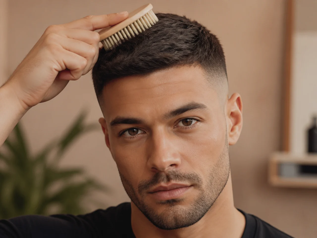 A soft brush being used on the scalp