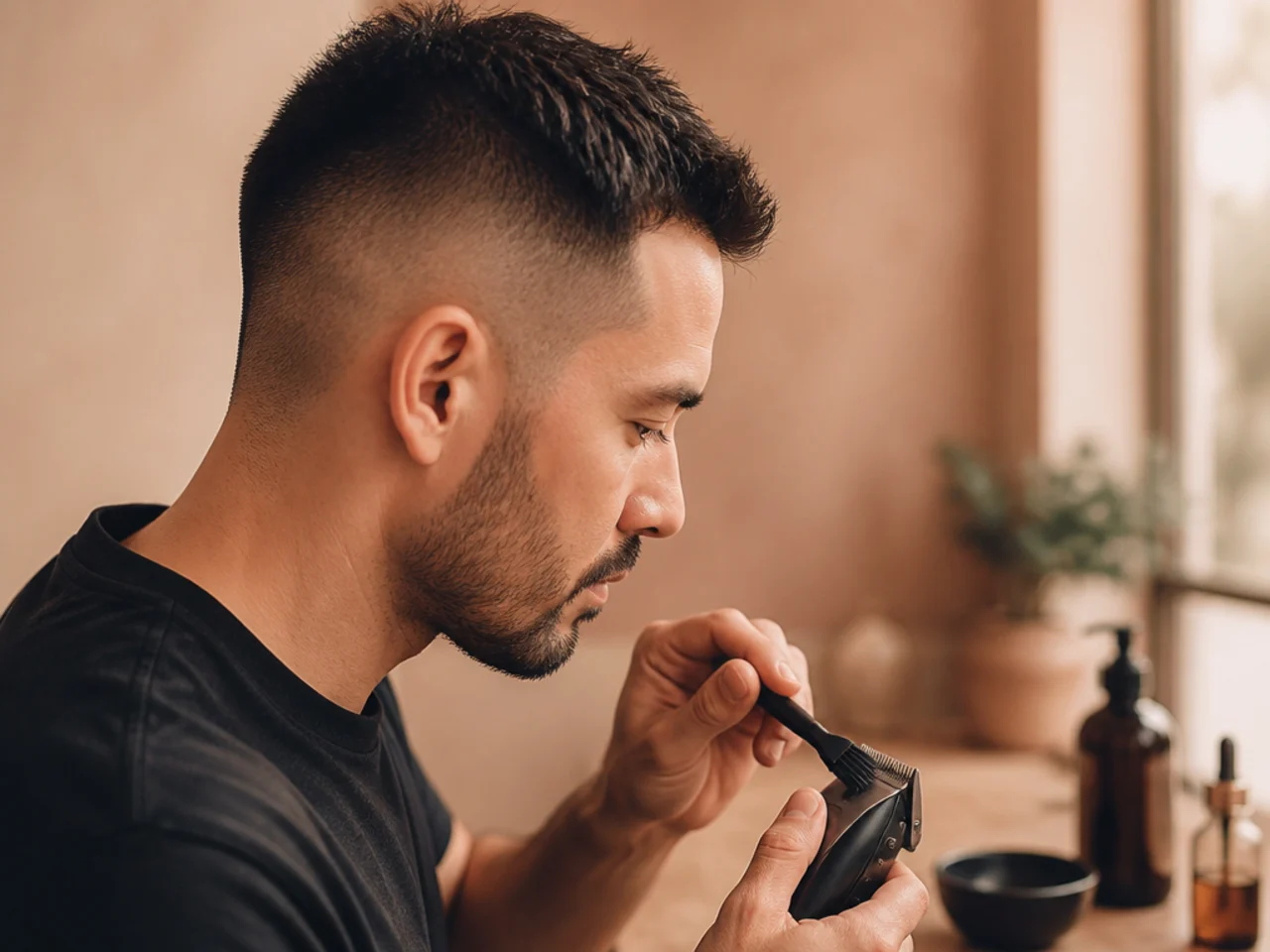Clipper blades being brushed and oiled