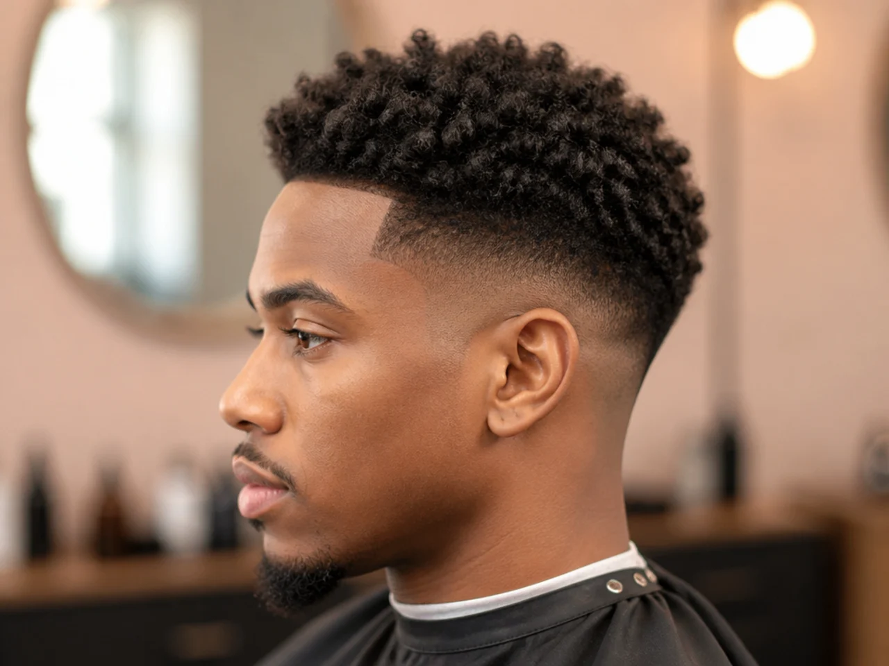 Tight uniform 4C sponge coils on a one-inch top with a high taper fade above the parietal