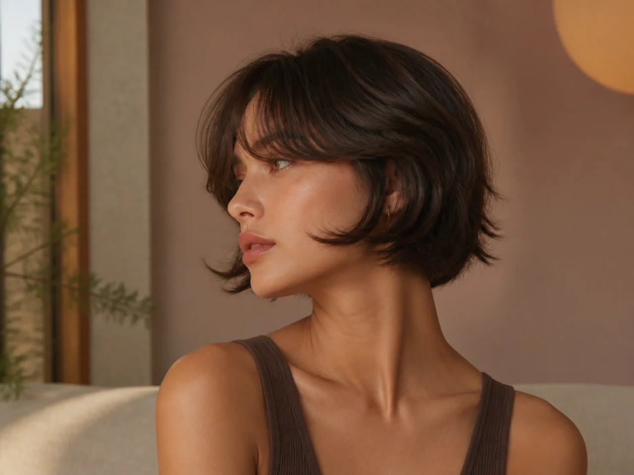 Curtain bangs cut into thick short hair