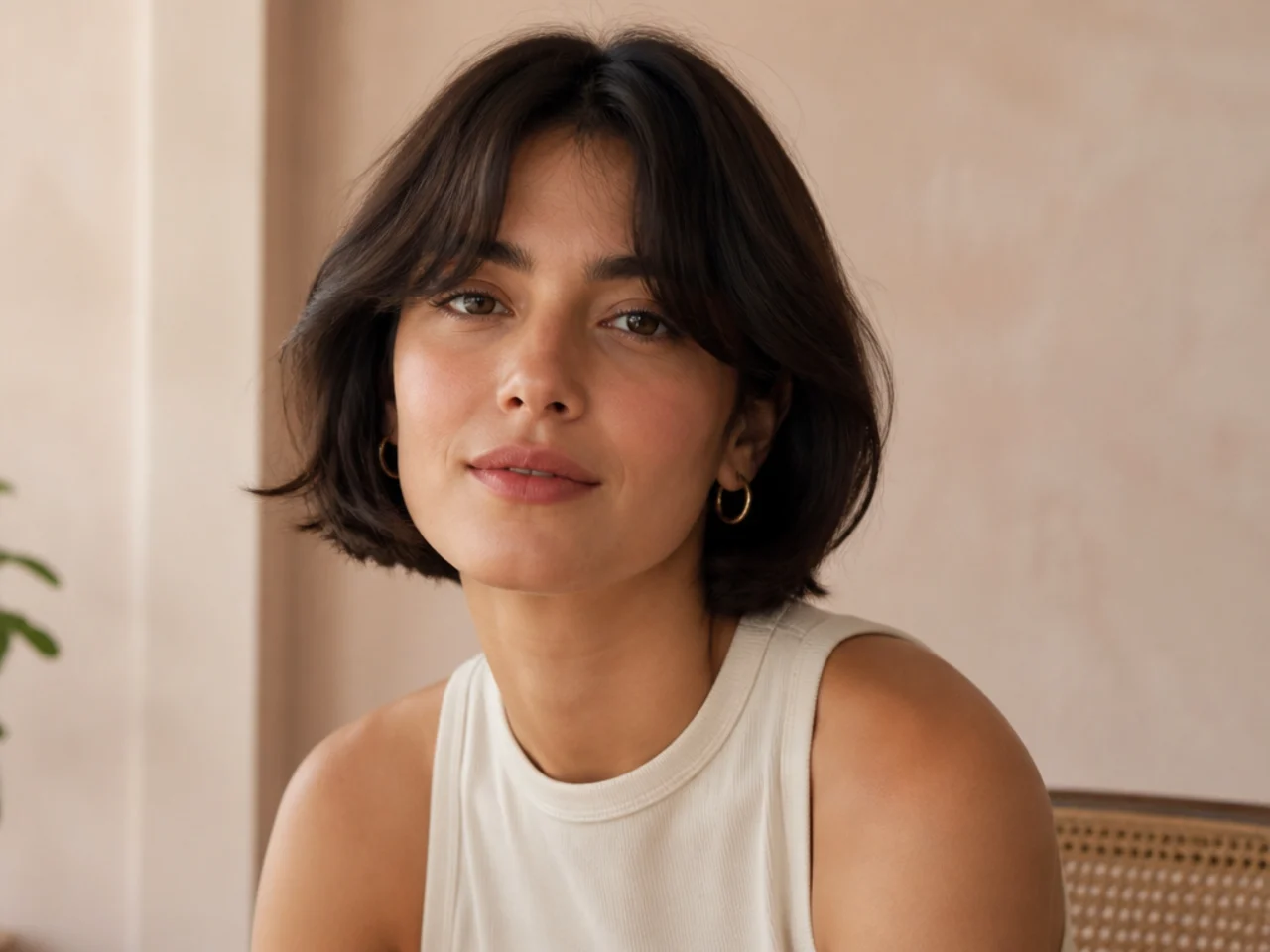 Curtain bangs cut to a middle part on short hair
