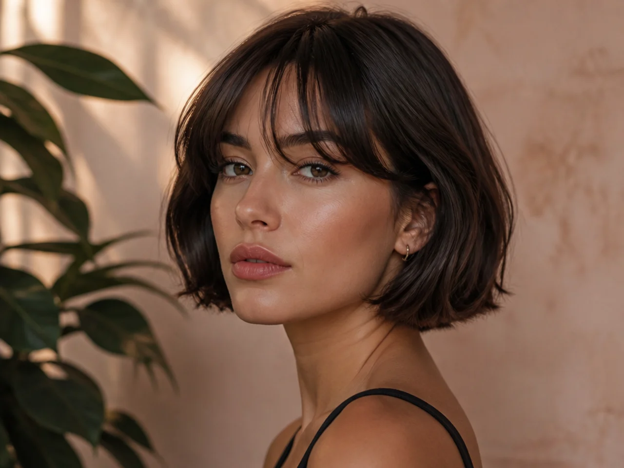 A French bob with soft curtain bangs