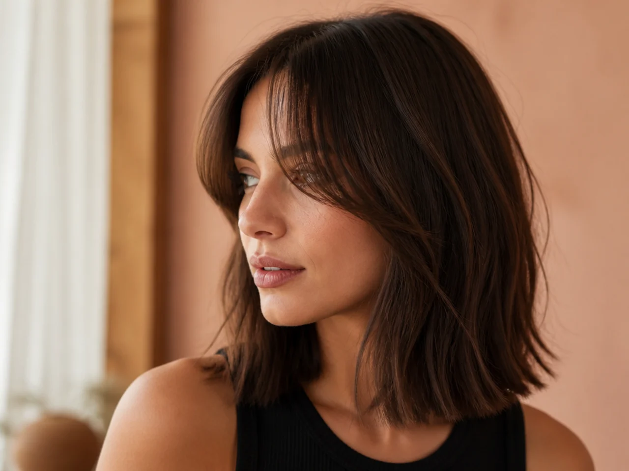 A long bob with curtain bangs