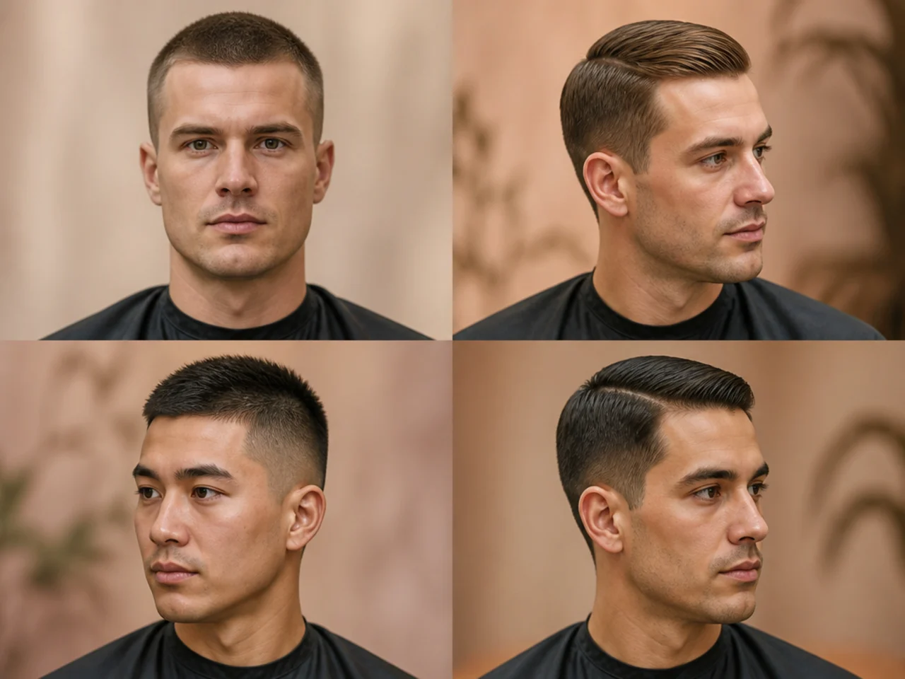 Five classic short cuts including crew cut, high and tight, Ivy League, and Caesar